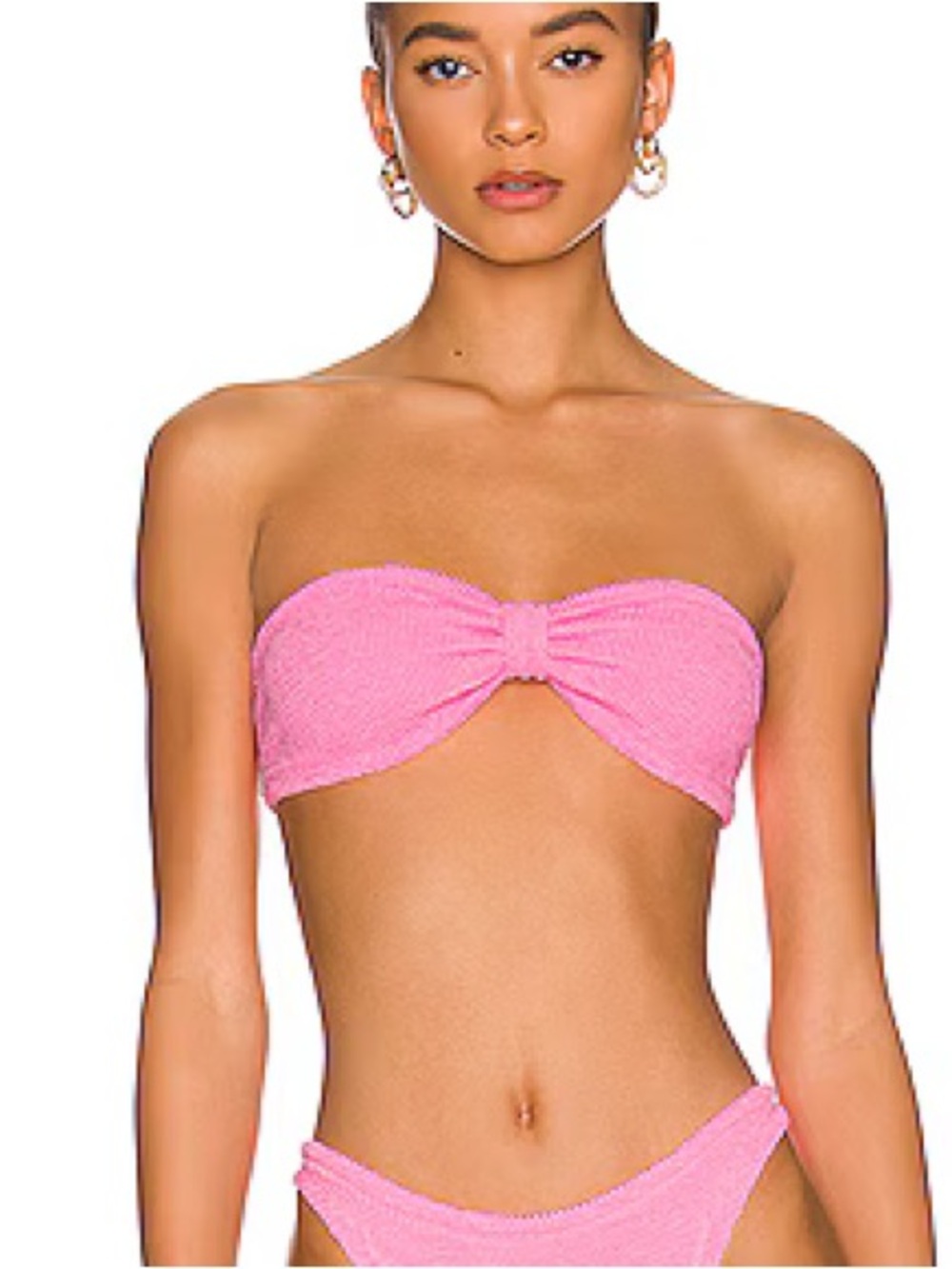 New Hunza G Bikini *Top Only* Pink Jean Bandeau Strapless Crinkle One Size - Picture 6 of 7